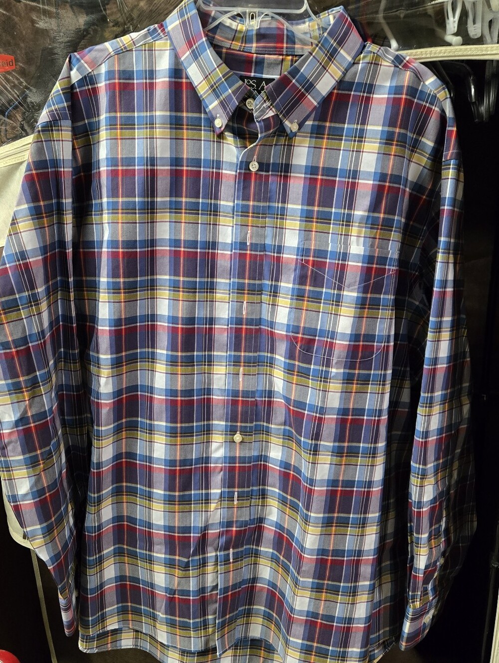 Jos. A. Bank Men's Red, Blue & Yellow Plaid Button-Down Shirt